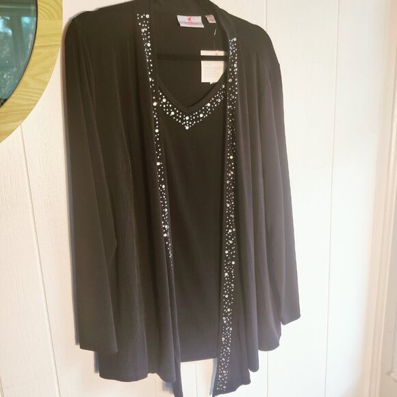 Dressy Jersey Cardigan with rhinestone embellished  v-neck tank. SZ 1X - Picture 1 of 8